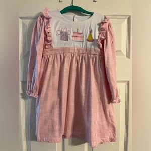 Pink and White Striped Embroidered Birthday Dress, size 6